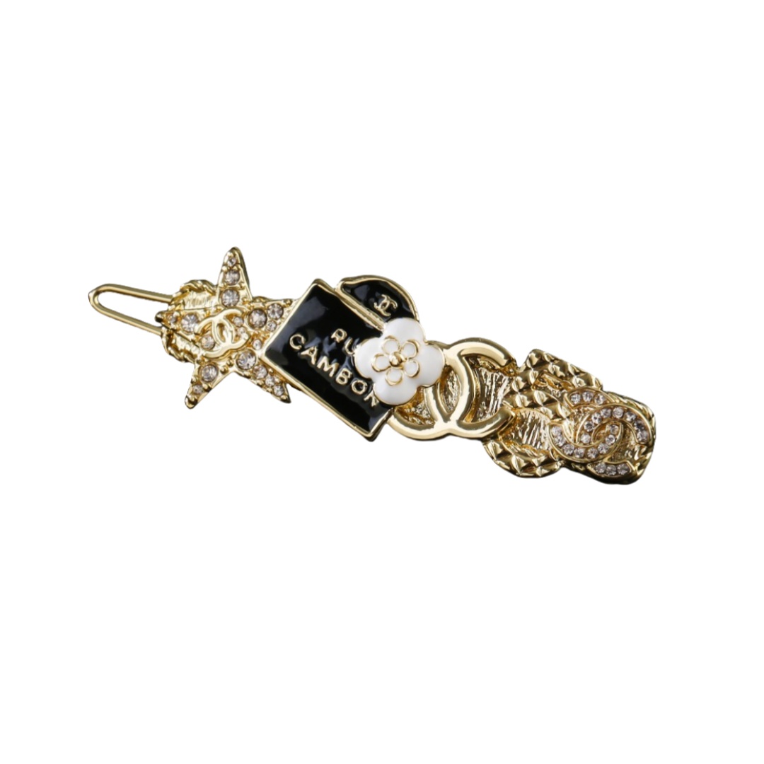 CCH054 Metal crystal star enamel camellia flower No 5 crystal CC logo Hair clip Hair Jewelry hair accessories - ccjewelryacc