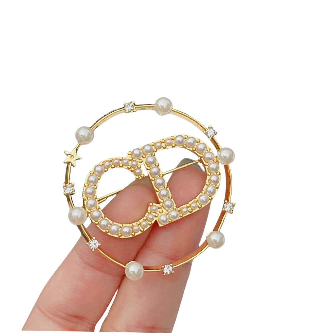 CDB005 Round pearl and crystal star cd brooch pin - ccjewelryacc