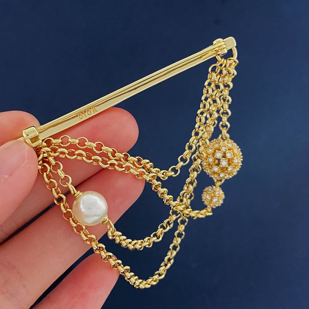 CDB059 Dior metal chain tassels brooch pin - ccjewelryacc