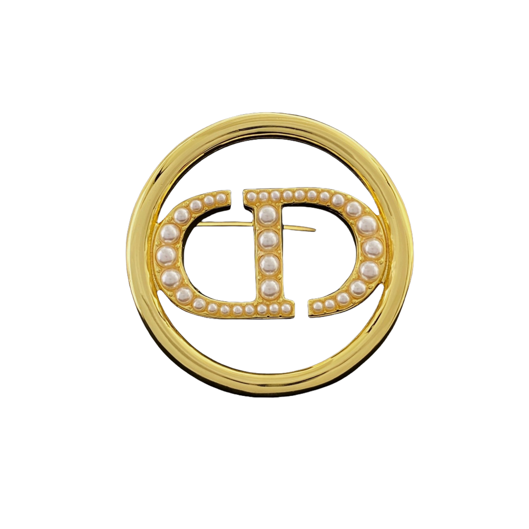 CDB007 Metal round cd brooch pin with pearls - ccjewelryacc