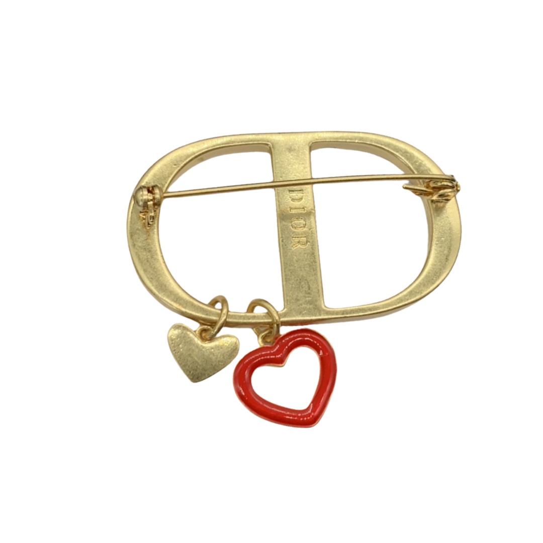 CDB013 Metal Gold cd brooch pin with heart charms - ccjewelryacc
