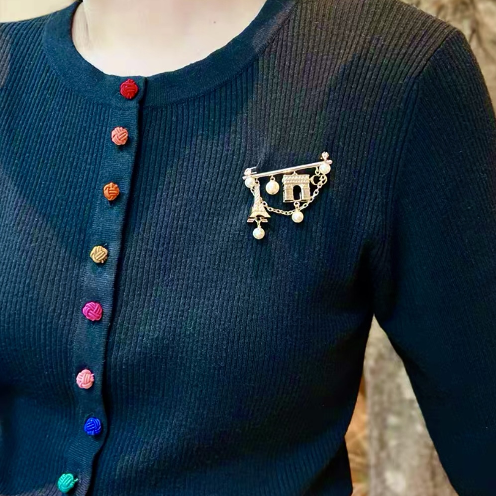 CDB011 Dior Tower arc de Triomphe pearl fringe chain brooch pin - ccjewelryacc