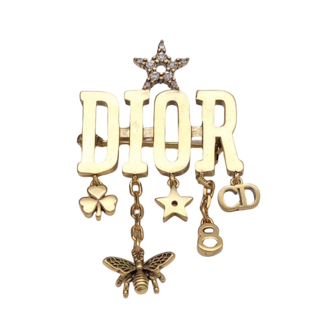 CDB043 Metal star clover bee No 8 CD Letter charms tassels brooch pin - ccjewelryacc