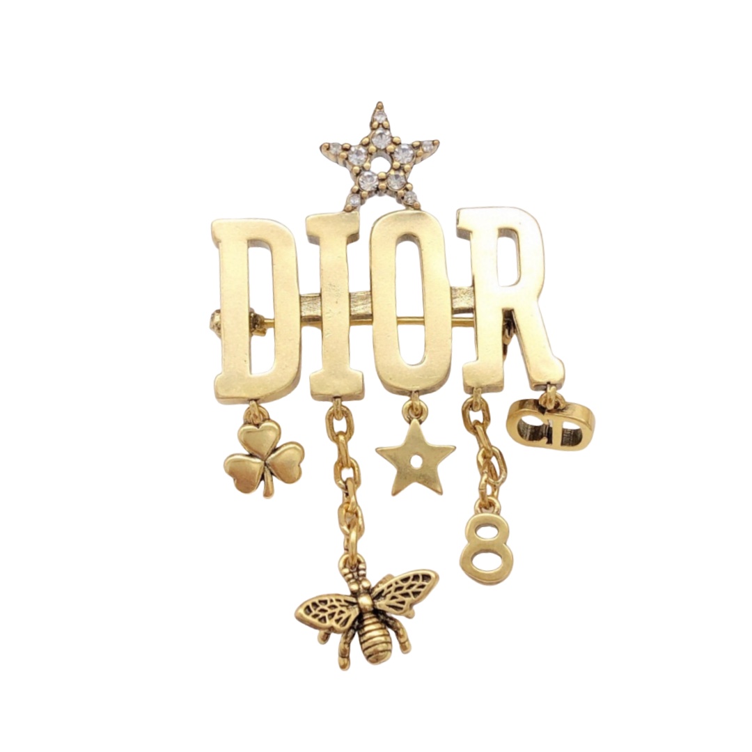 CDB043 Metal star clover bee No 8 CD Letter charms tassels brooch pin - ccjewelryacc