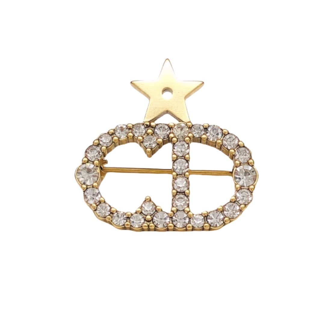 CDB053 Crystal CD letter with star brooch pin - ccjewelryacc