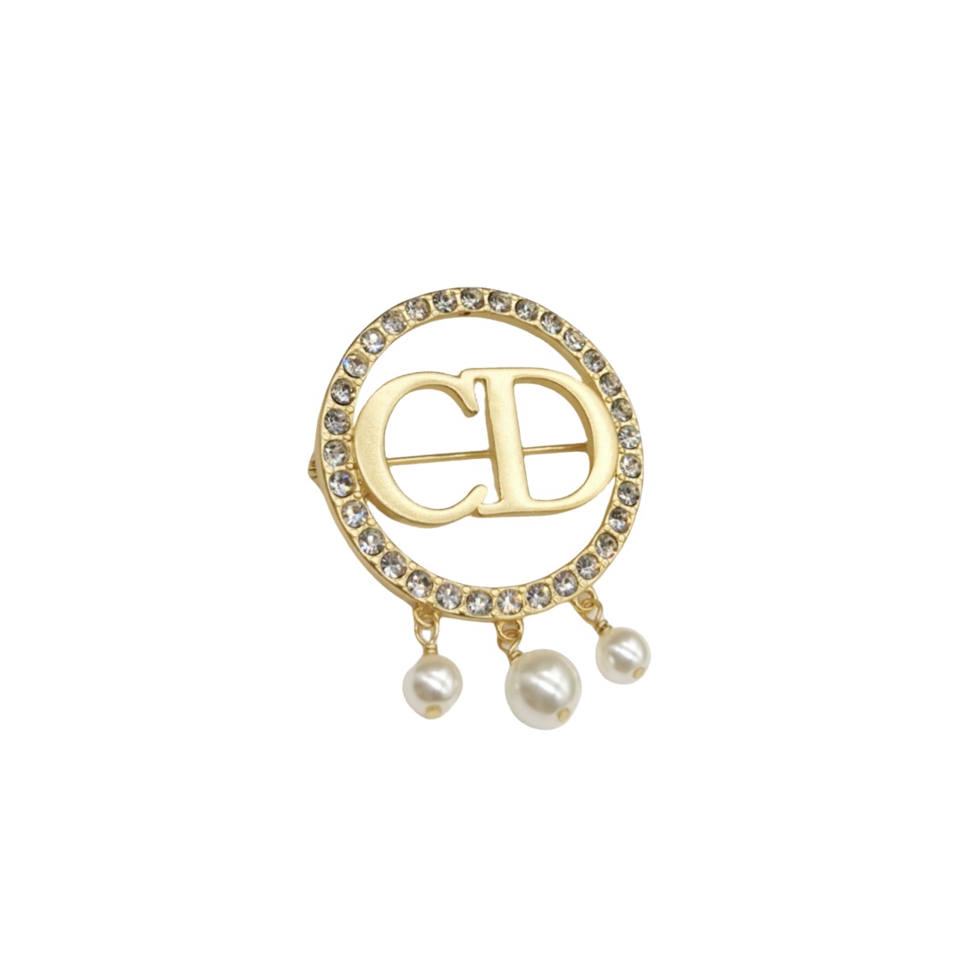 CDB008 Metal Round cd brooch Pin with crystal and pearls - ccjewelryacc