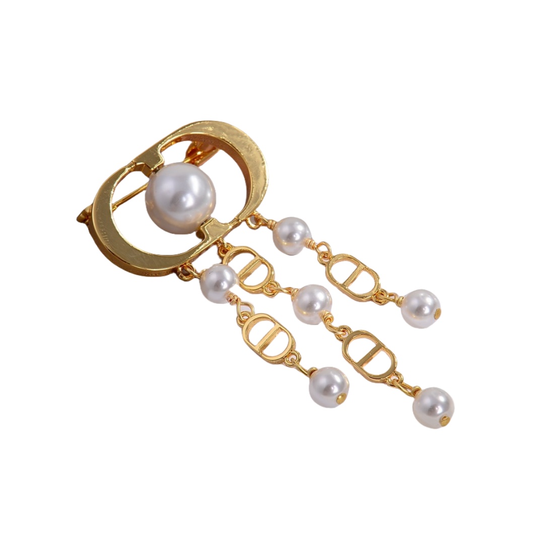 CDB073 CD letter drop pearls tassels brooch pin - ccjewelryacc