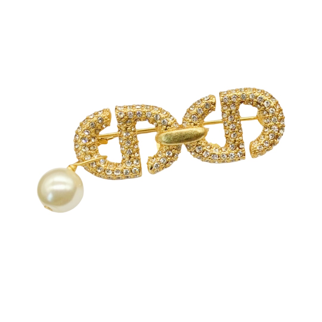 CDB012 Crystal cd brooch pin with pearl - ccjewelryacc