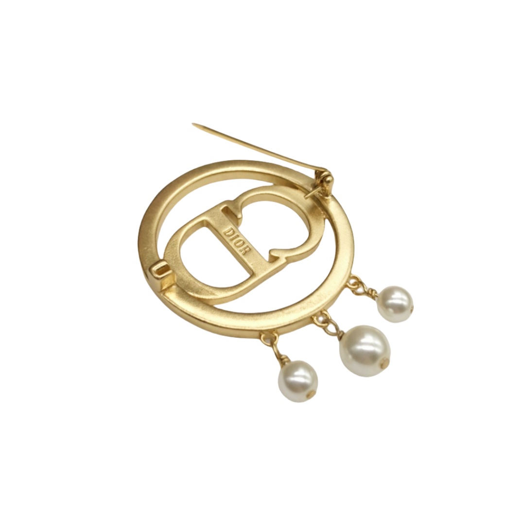 CDB008 Metal Round cd brooch Pin with crystal and pearls - ccjewelryacc