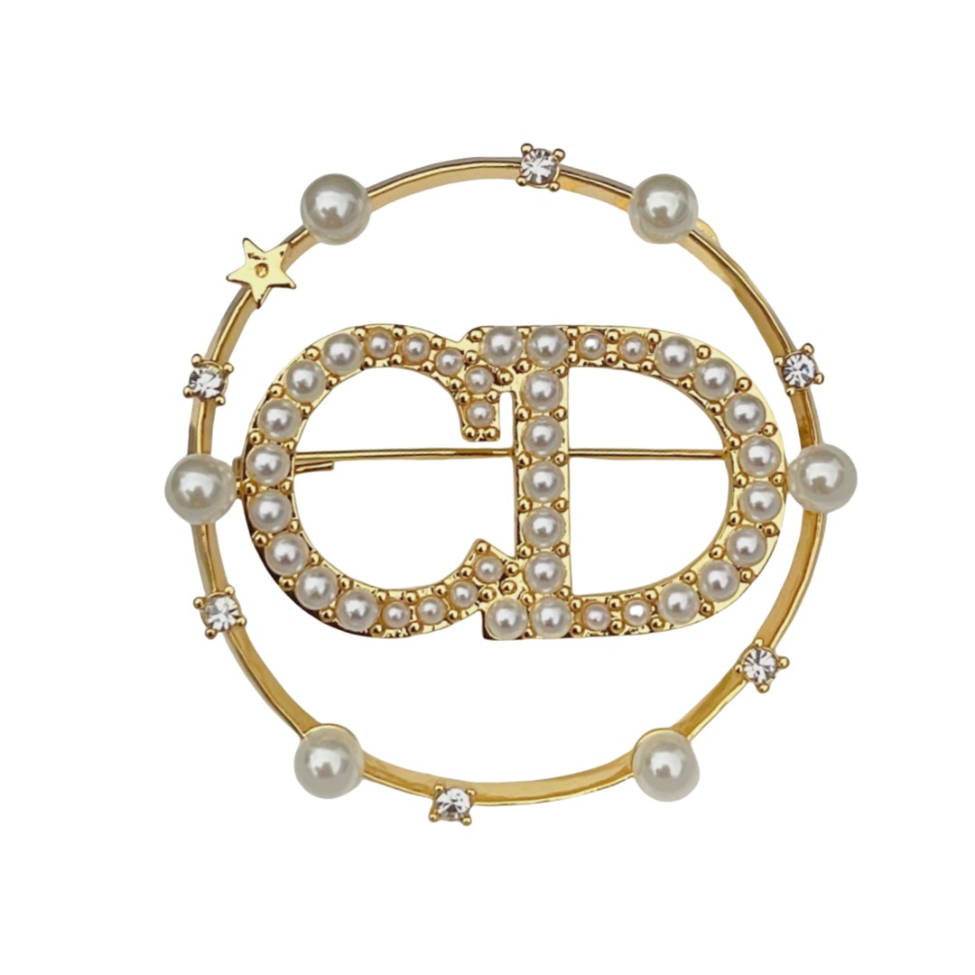 CDB005 Round pearl and crystal star cd brooch pin - ccjewelryacc