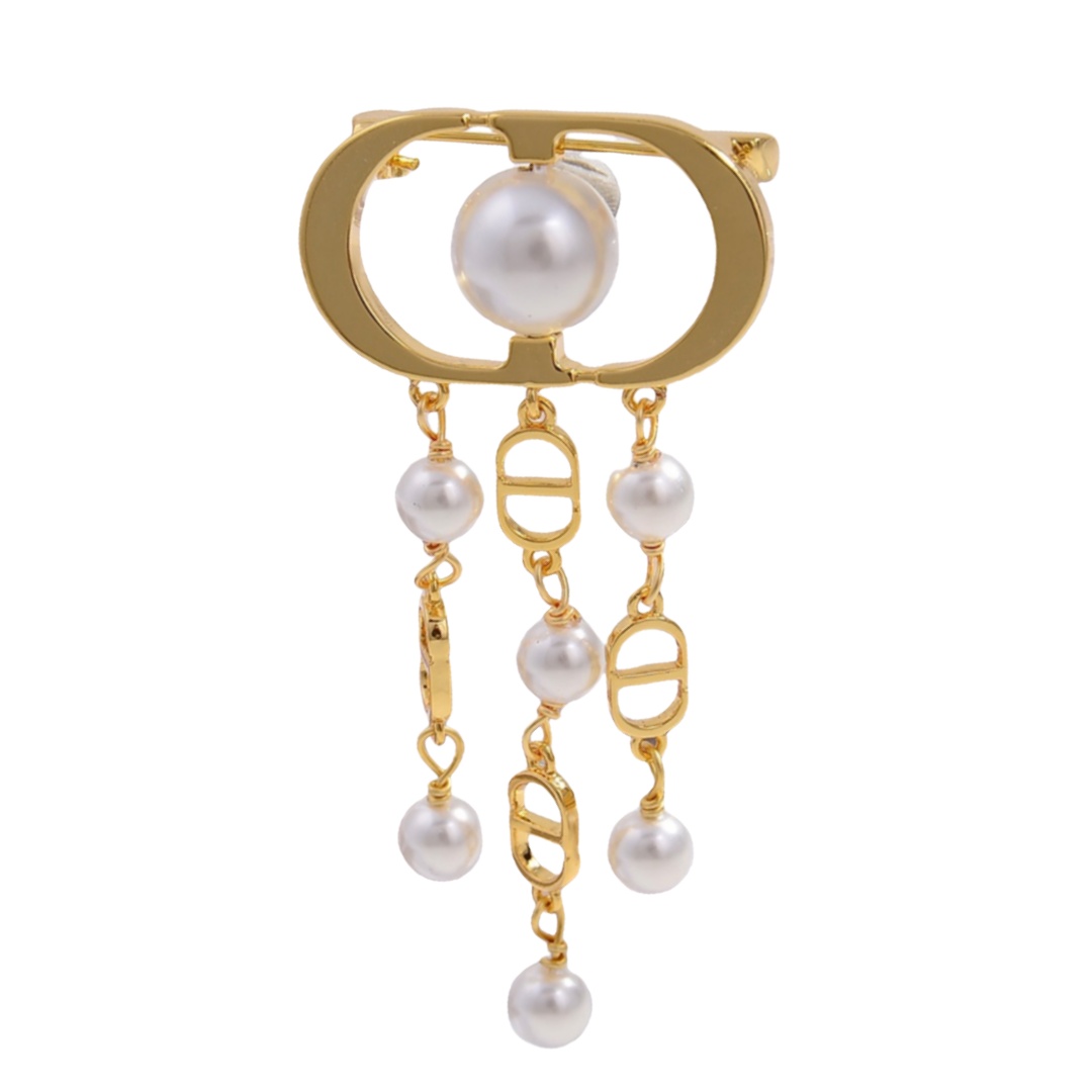 CDB073 CD letter drop pearls tassels brooch pin - ccjewelryacc