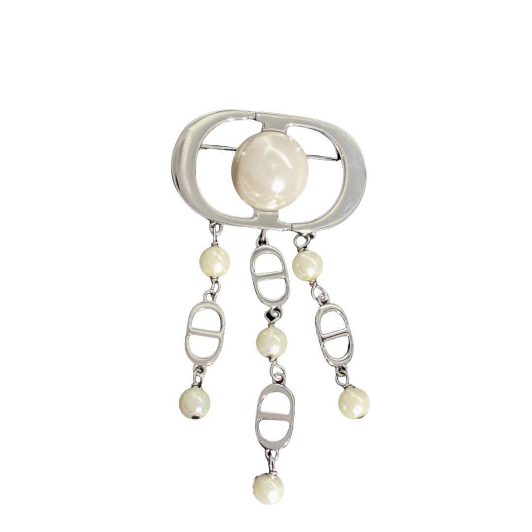 CDB073 CD letter drop pearls tassels brooch pin - ccjewelryacc