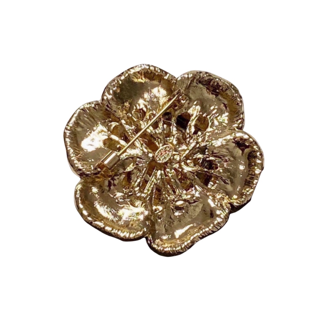 BCB487 White and black enamel camellia brooch pin with pearl - ccjewelryacc