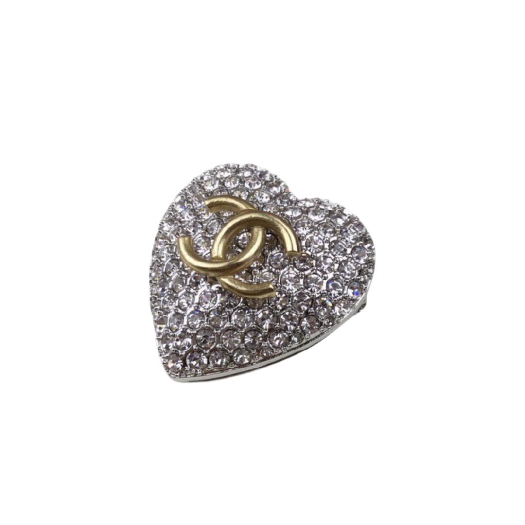 BCB323 Full Swarovski rhinestone sparkling heart with CC logo brooch pin - ccjewelryacc