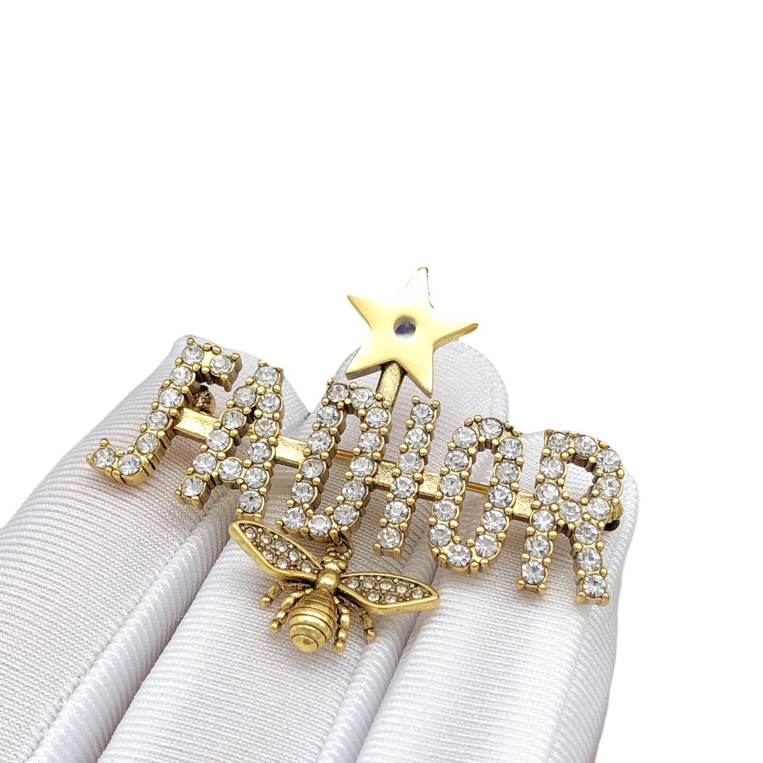 CDB039 Vintage Metal Crystal Jadior with bee and star brooch pin - ccjewelryacc