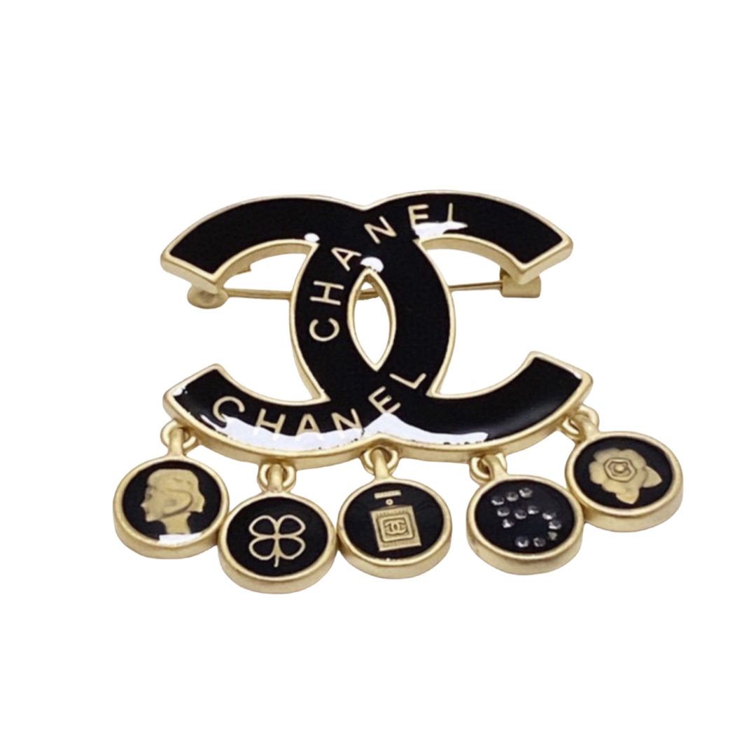 BCB236 Metal enamel CC logo brooch pin with clover perfume bottle No 5 flower charms - ccfashionjewelry