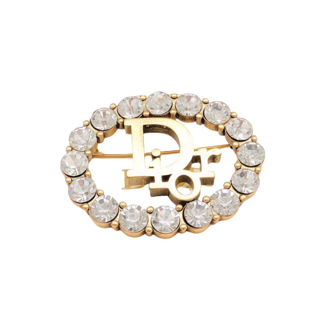 CDB016 Luxury designer cd brooch in metal and crystal - ccjewelryacc