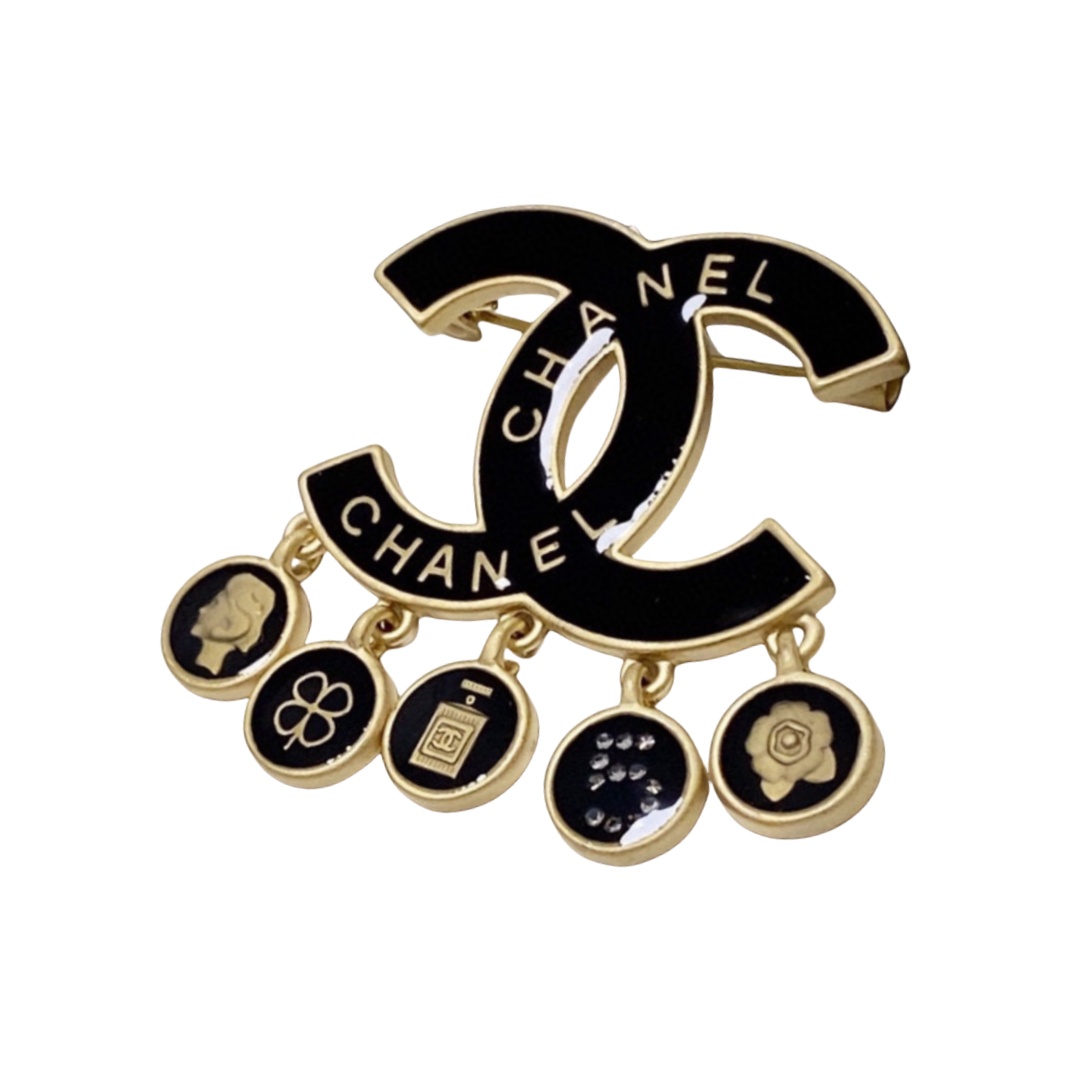 BCB236 Metal enamel CC logo brooch pin with clover  perfume bottle No 5 flower charms - ccjewelryacc