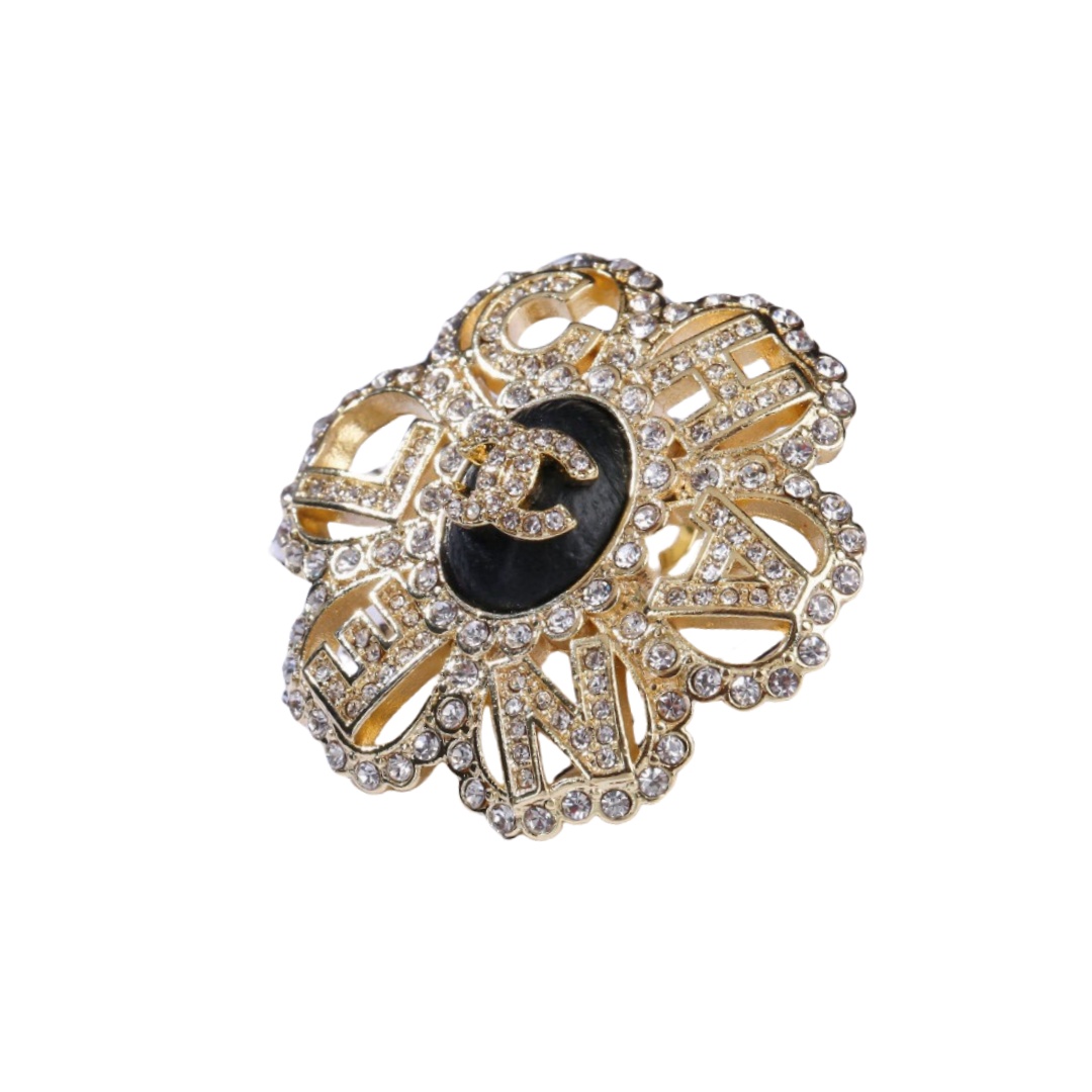 BCB330 Crystal flower with cc logo brooch pin - ccjewelryacc