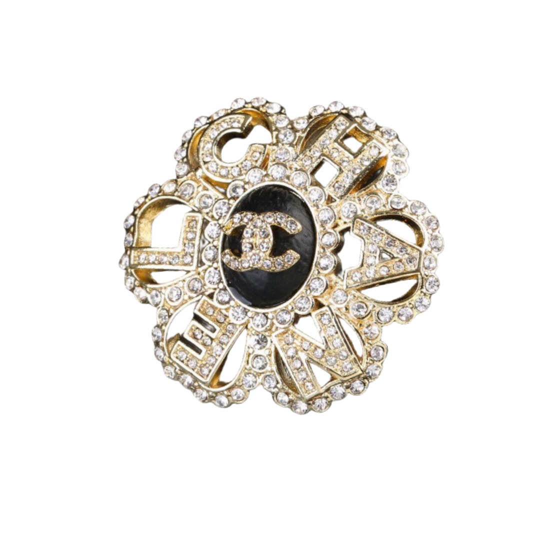BCB330 Crystal flower with cc logo brooch pin - ccjewelryacc