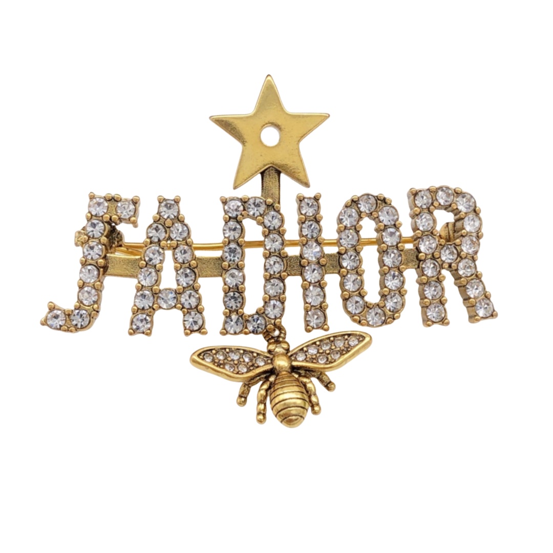 CDB039 Vintage Metal Crystal Jadior with bee and star brooch pin - ccjewelryacc