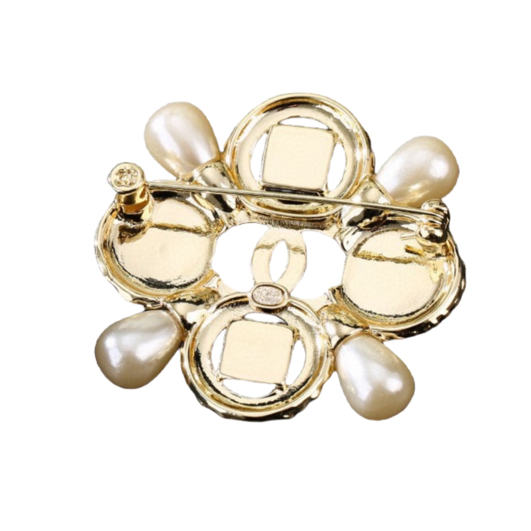 BCB138 Crystal and pearl cross CC brooch pin - ccjewelryacc