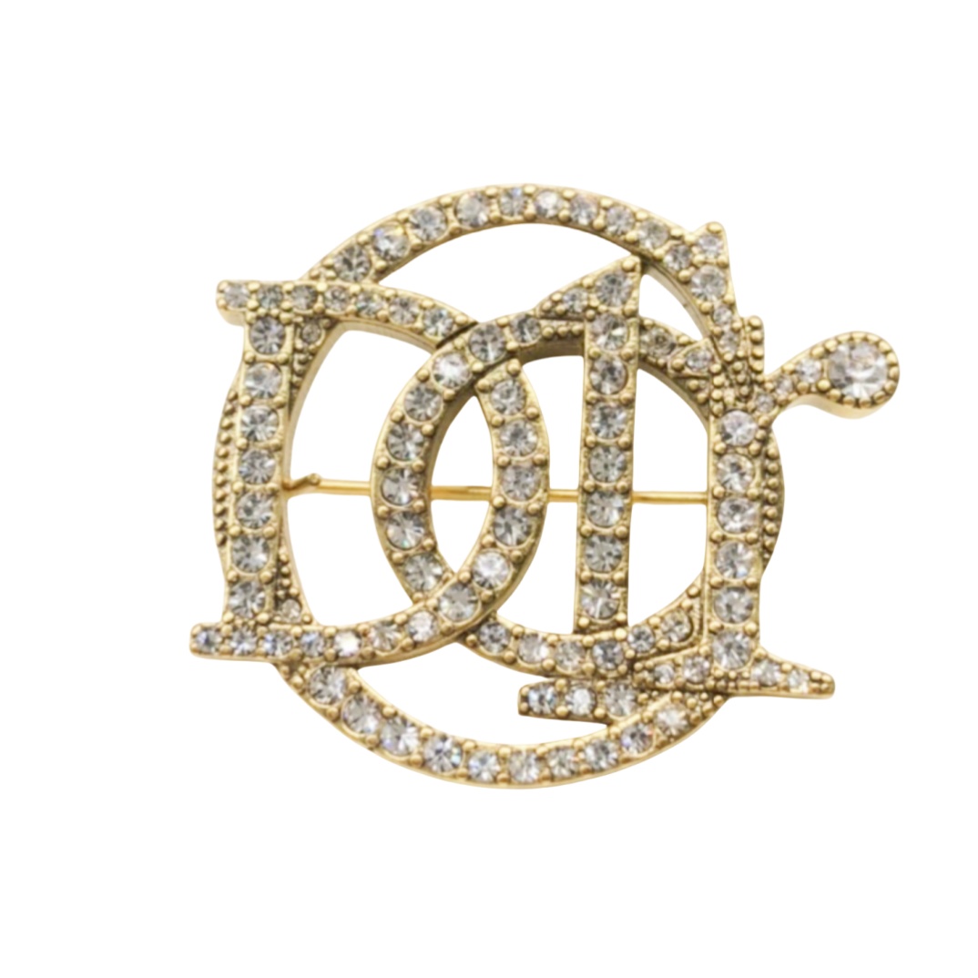 CDB033 Vintage metal gold Full crystal CD brooch - ccjewelryacc