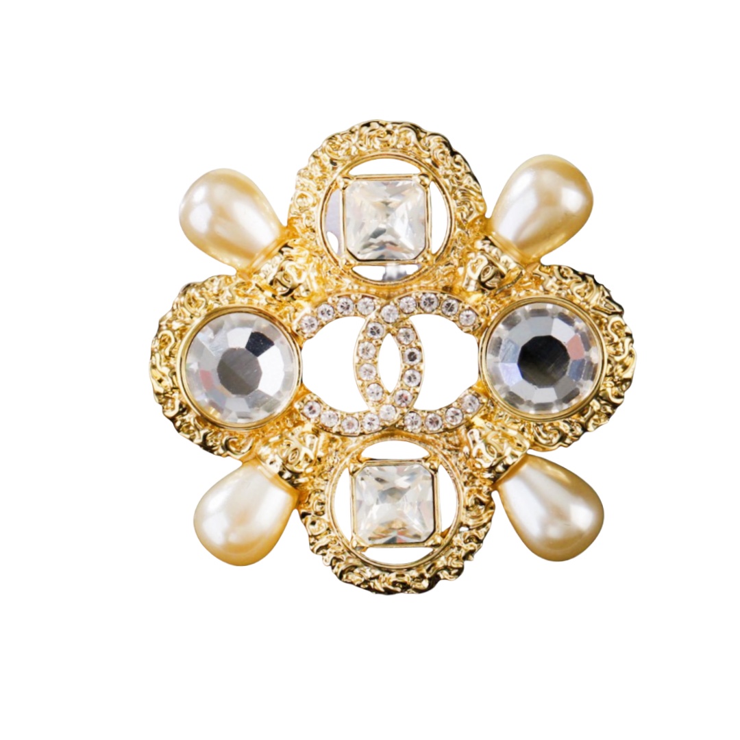 BCB138 Crystal and pearl cross CC brooch pin - ccjewelryacc