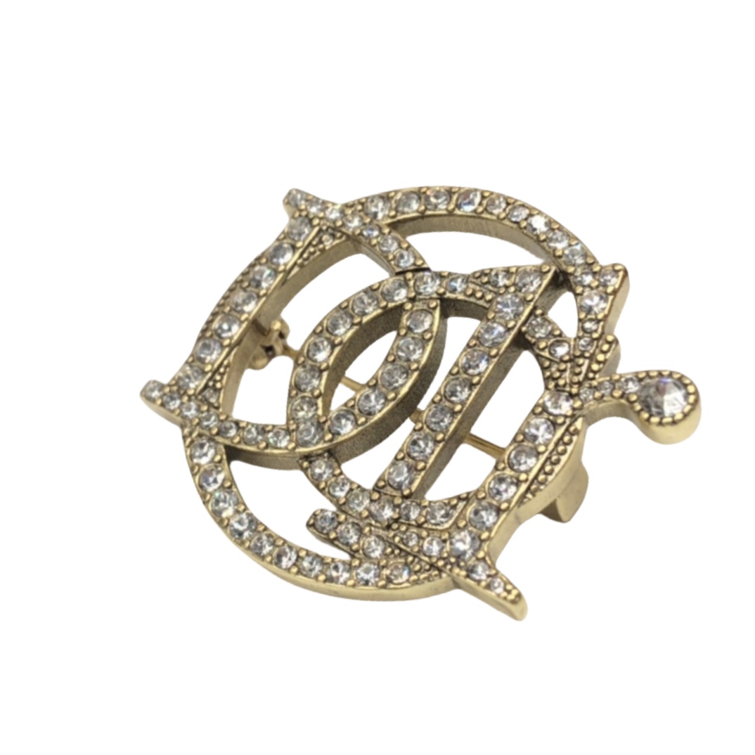 CDB033 Vintage metal gold Full crystal CD brooch - ccjewelryacc
