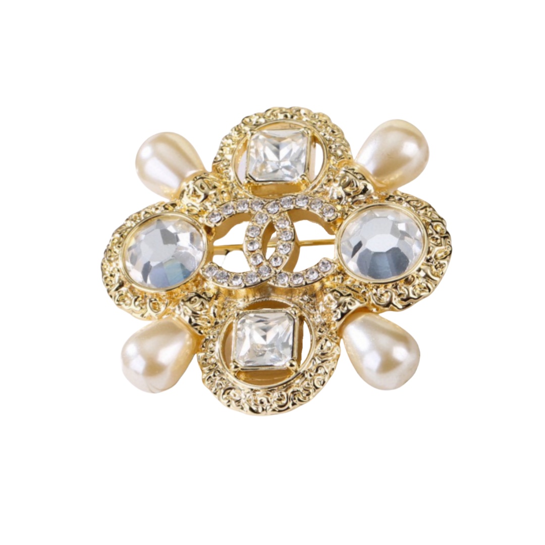 BCB138 Crystal and pearl cross CC brooch pin - ccjewelryacc