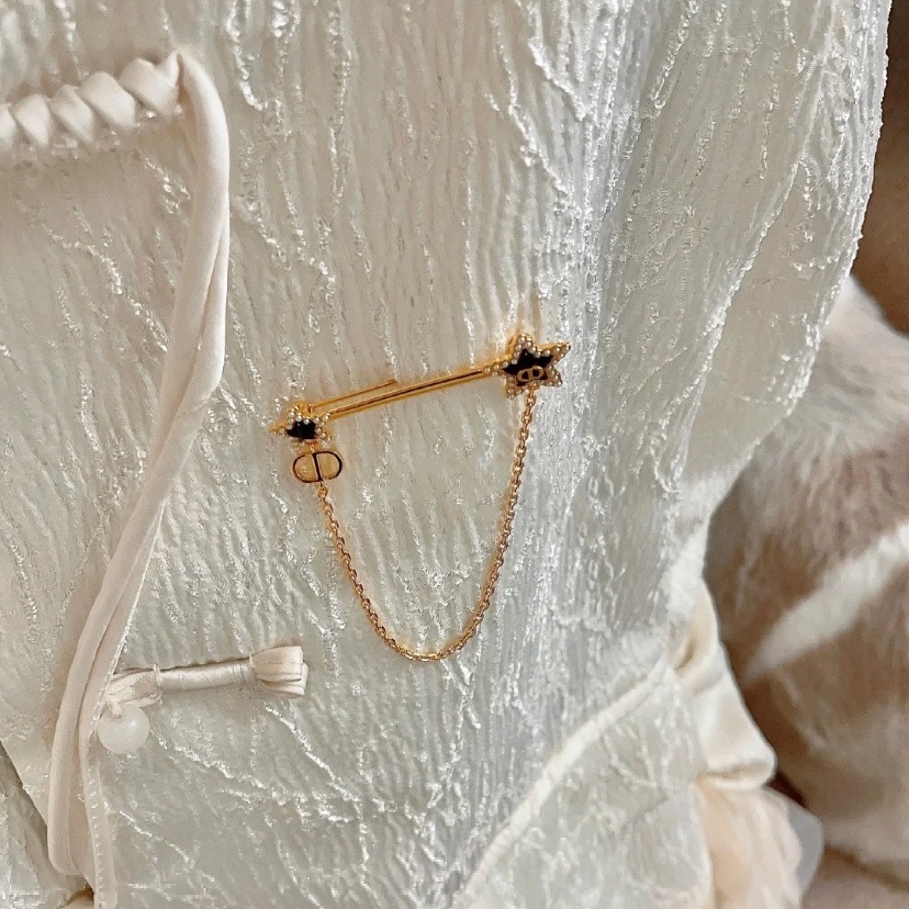 CDB034 Black star and chain brooch pin - ccjewelryacc