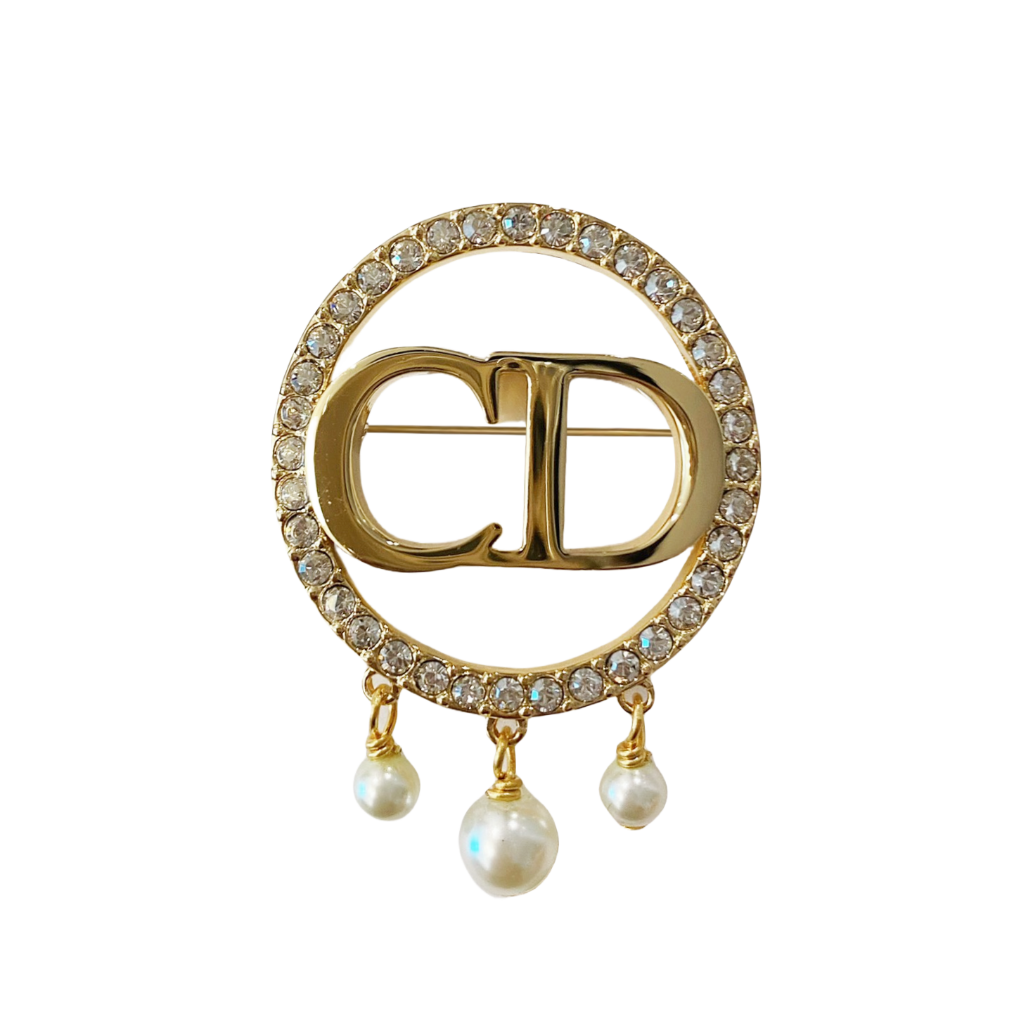 CDB008 Metal Round cd brooch Pin with crystal and pearls - ccjewelryacc