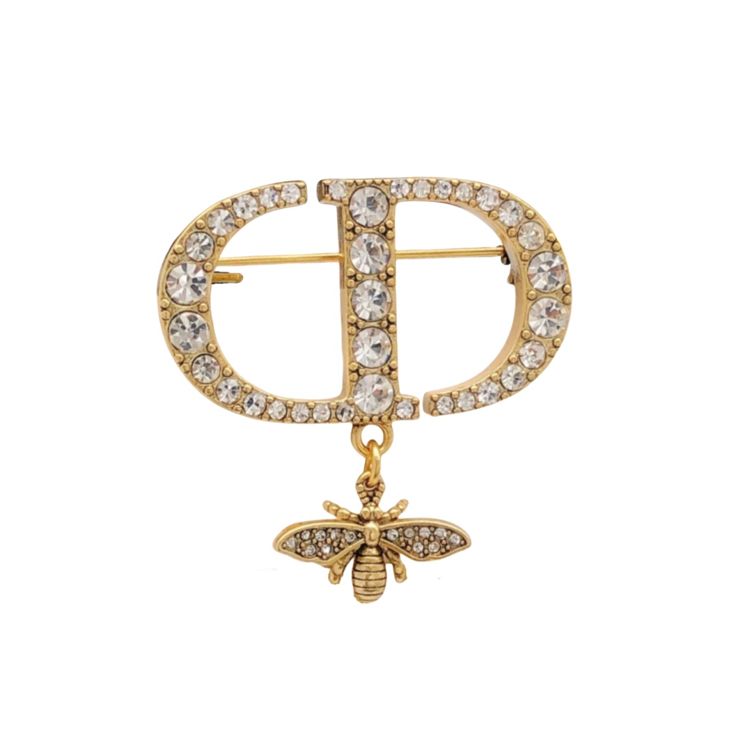 CDB006 Metal Vintage crystal cd letter and bee brooch pin - ccjewelryacc