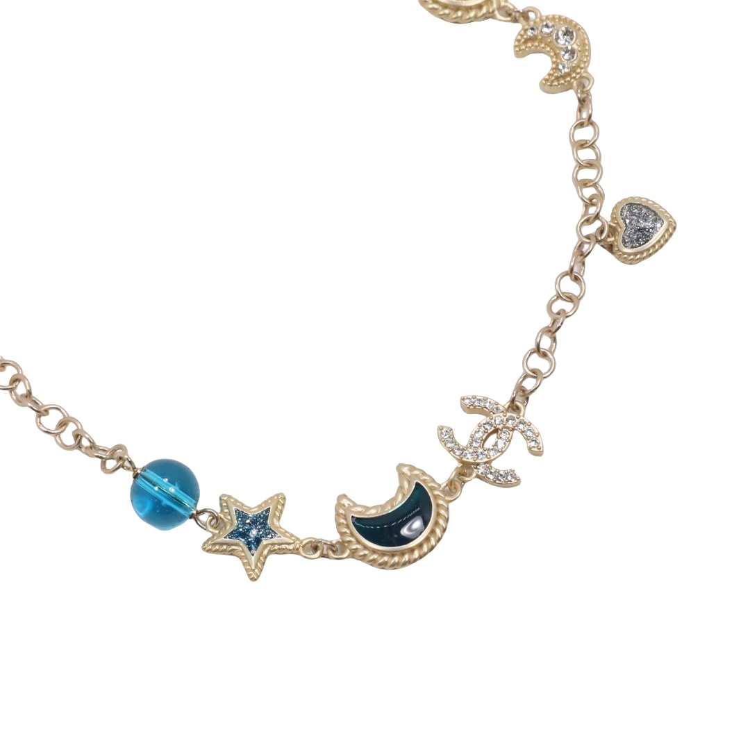 CCL089 Starry sky element star moon heart and colorful enamel pearl long necklace sweater necklace - ccjewelryacc