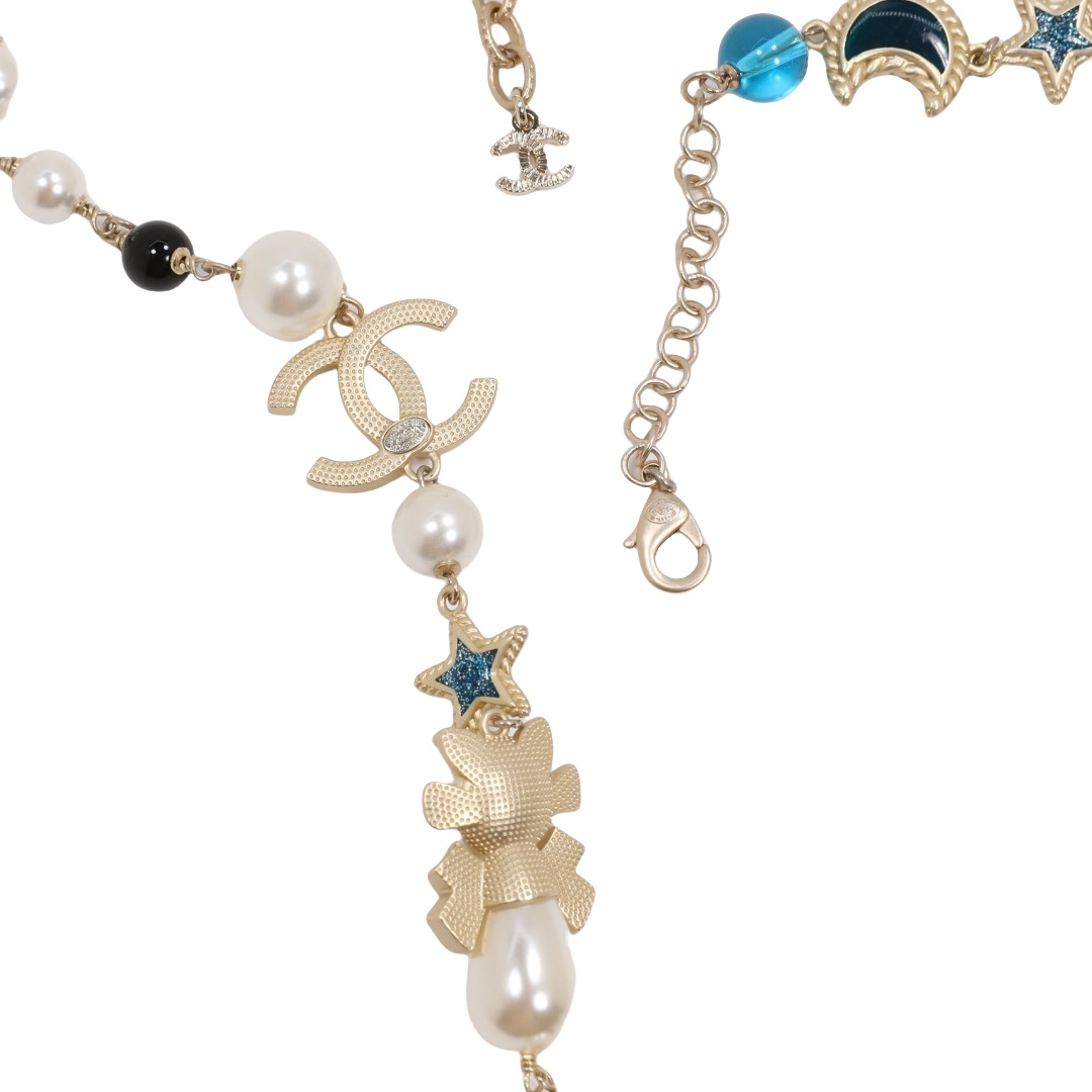 CCL089 Starry sky element star moon heart and colorful enamel pearl long necklace sweater necklace - ccjewelryacc