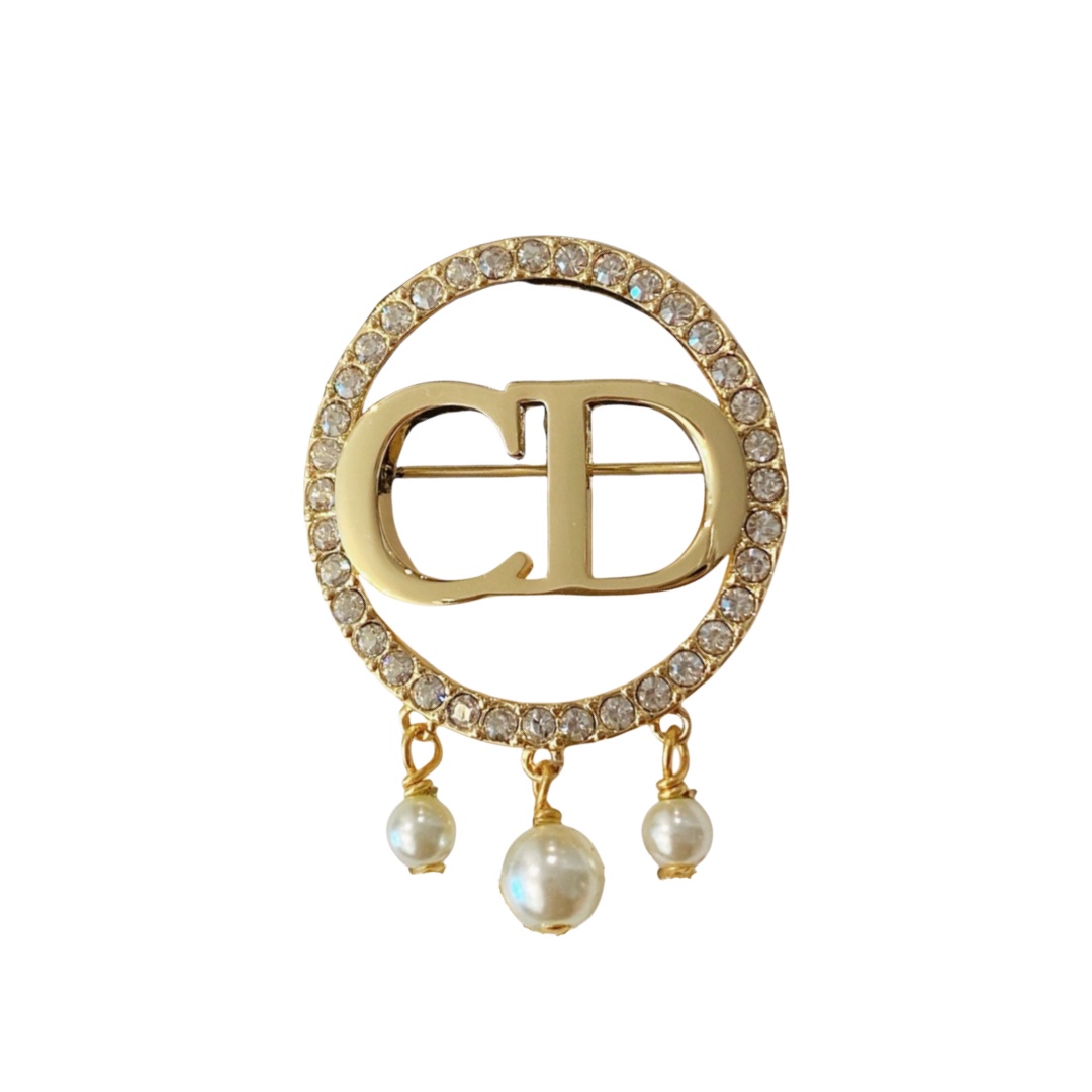 CDB008 Metal Round cd brooch Pin with crystal and pearls - ccjewelryacc