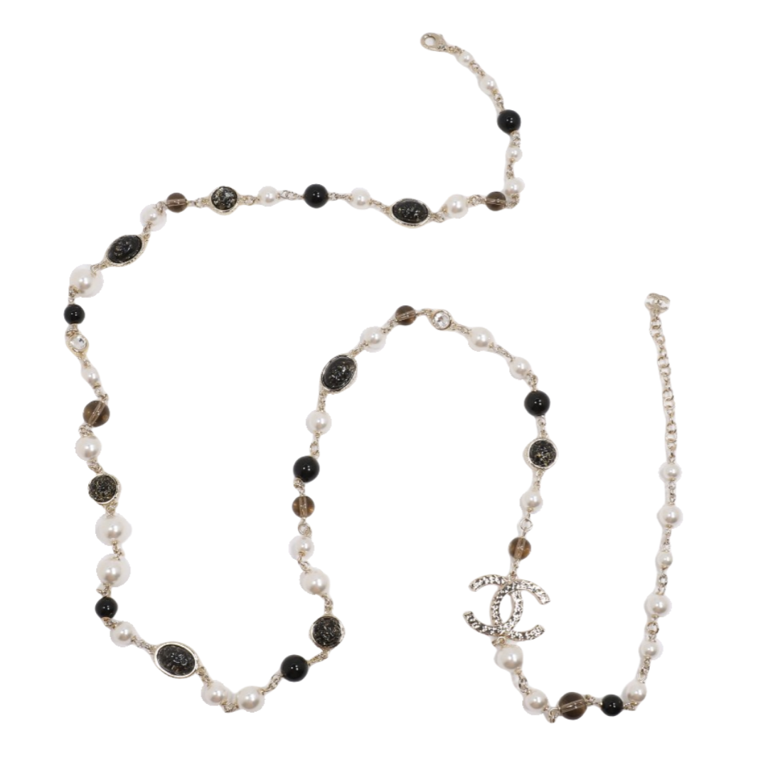 CCL090 Black acrylic beads and round crystal Long pearl chain sweater necklace - ccjewelryacc