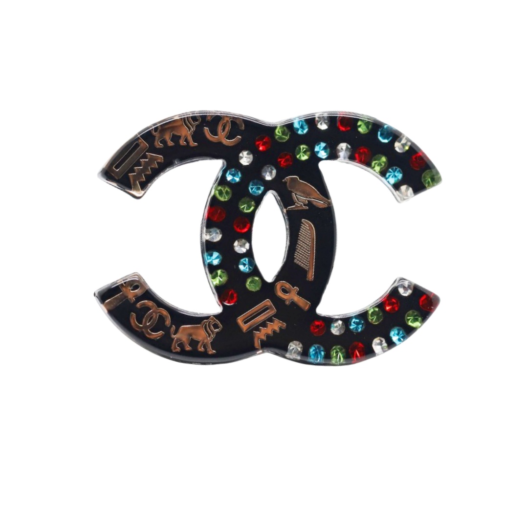 BCB253 Acrylic with colorful crystal animal design CC logo brooch pin - ccfashionjewelry
