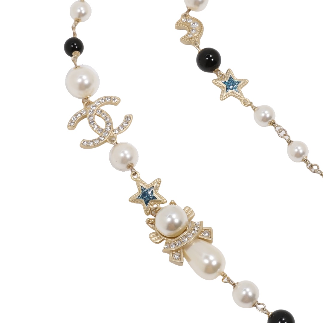 CCL089 Starry sky element star moon heart and colorful enamel pearl long necklace sweater necklace - ccjewelryacc