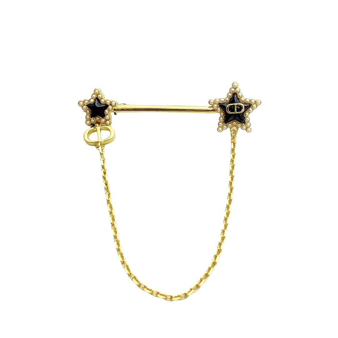CDB034 Black star and chain brooch pin - ccjewelryacc