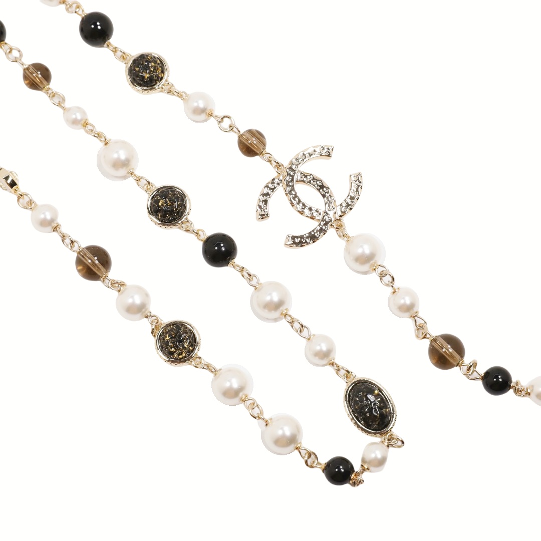 CCL090 Black acrylic beads and round crystal Long pearl chain sweater necklace - ccjewelryacc