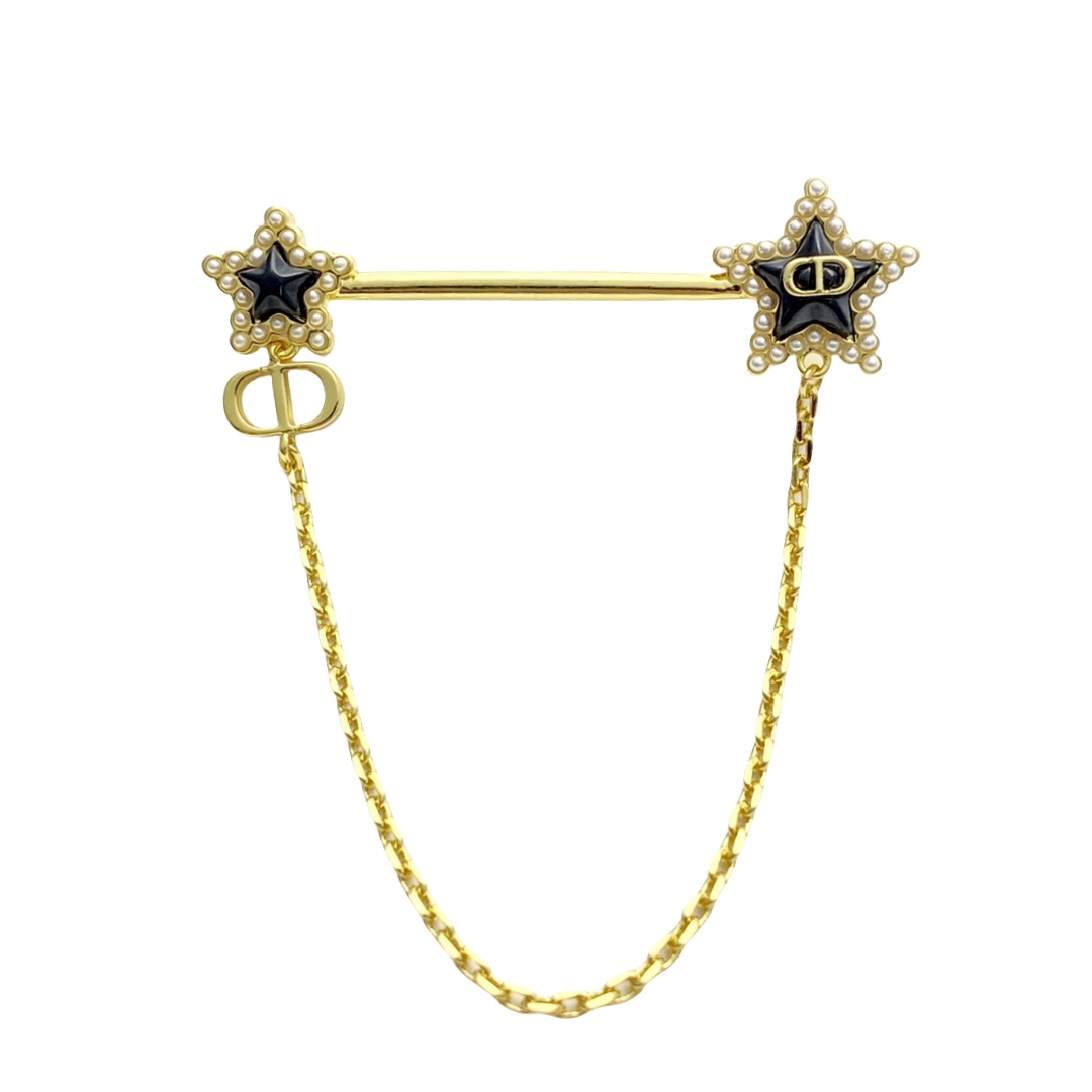 CDB034 Black star and chain brooch pin - ccjewelryacc