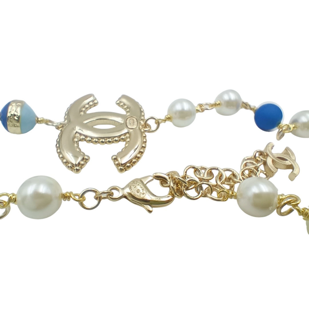 CCL335 Color pearls with enamel cc logo long sweater chain necklace - ccjewelryacc