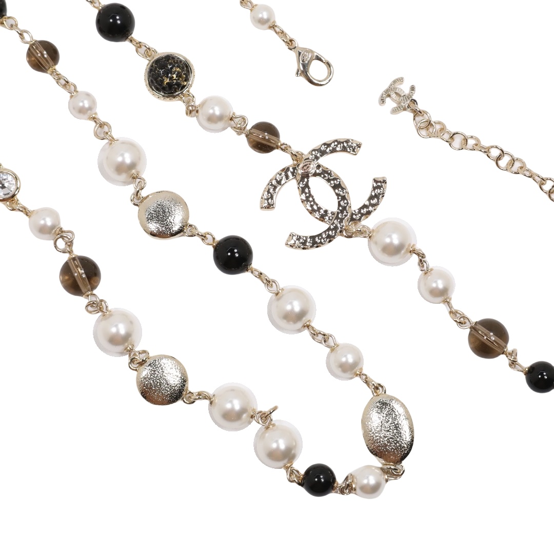 CCL090 Black acrylic beads and round crystal Long pearl chain sweater necklace - ccjewelryacc