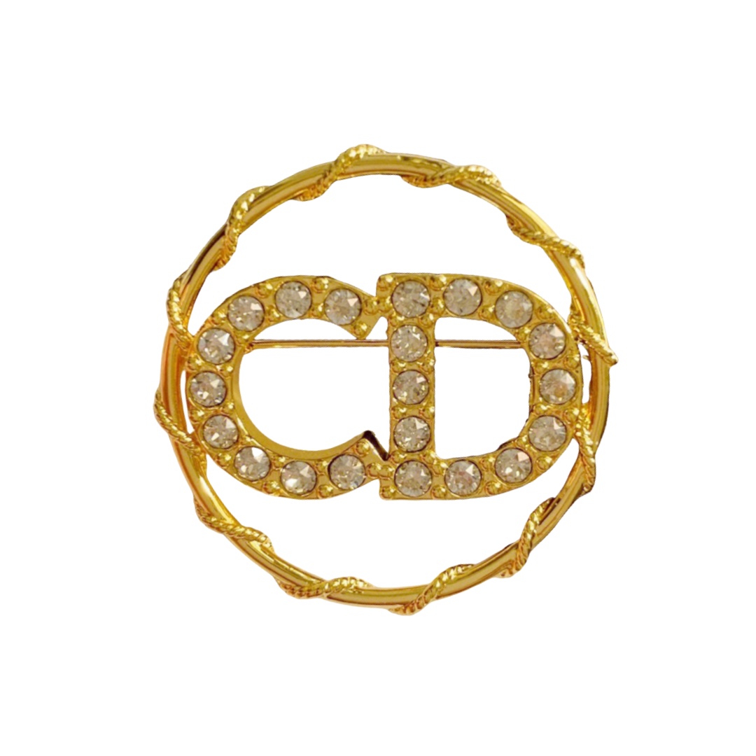 CDB041 Round hollow out with crystal CD letter brooch pin - ccfashionjewelry