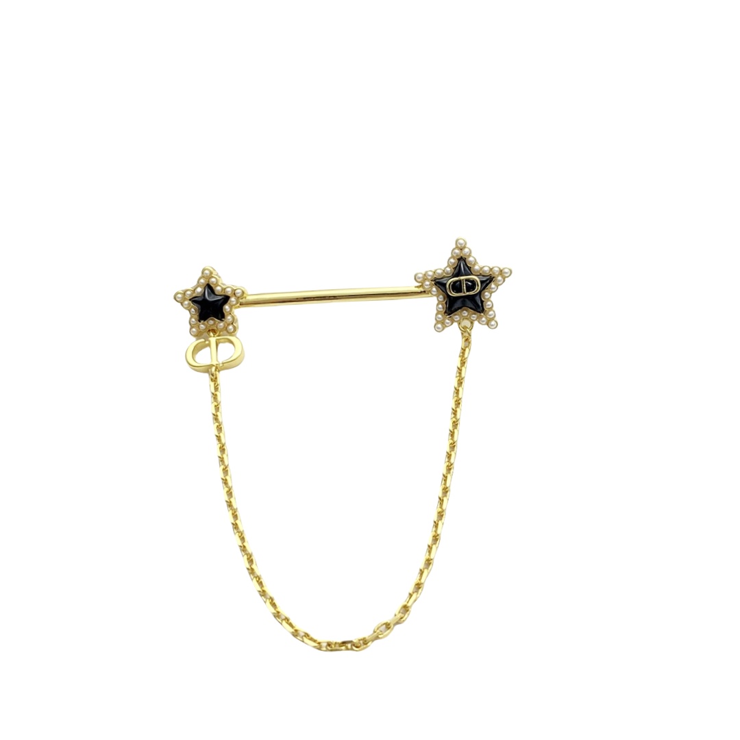 CDB034 Black star and chain brooch pin - ccjewelryacc