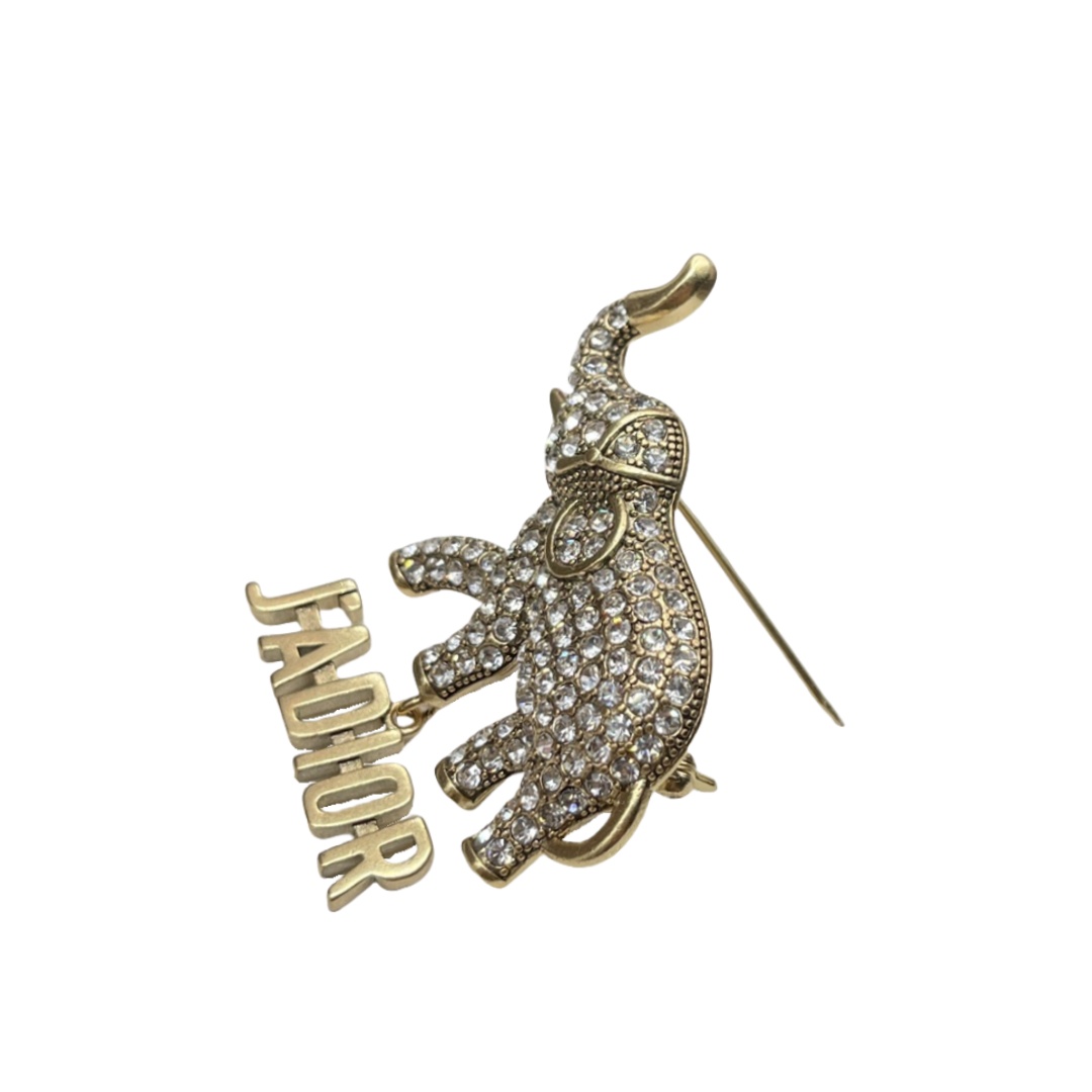 CDB040 Vintage Metal and crystal CD Elephant brooch pin - ccjewelryacc