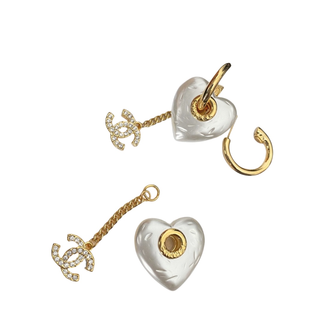CCE645 White Resin heart with metal cc logo hook earring - ccjewelryacc