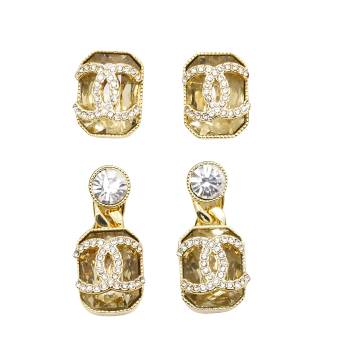 CCE425 Vintage amber crystal CC logo stud earring - ccjewelryacc