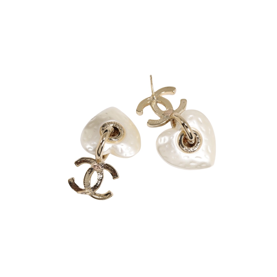 CCE645 White Resin heart with metal cc logo hook earring - ccjewelryacc